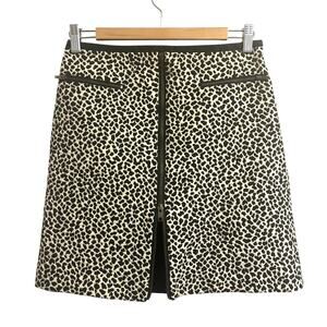 J. McLaughlin Animal Print Textured Full Zip Front Black Cream Pencil Skirt sz 0